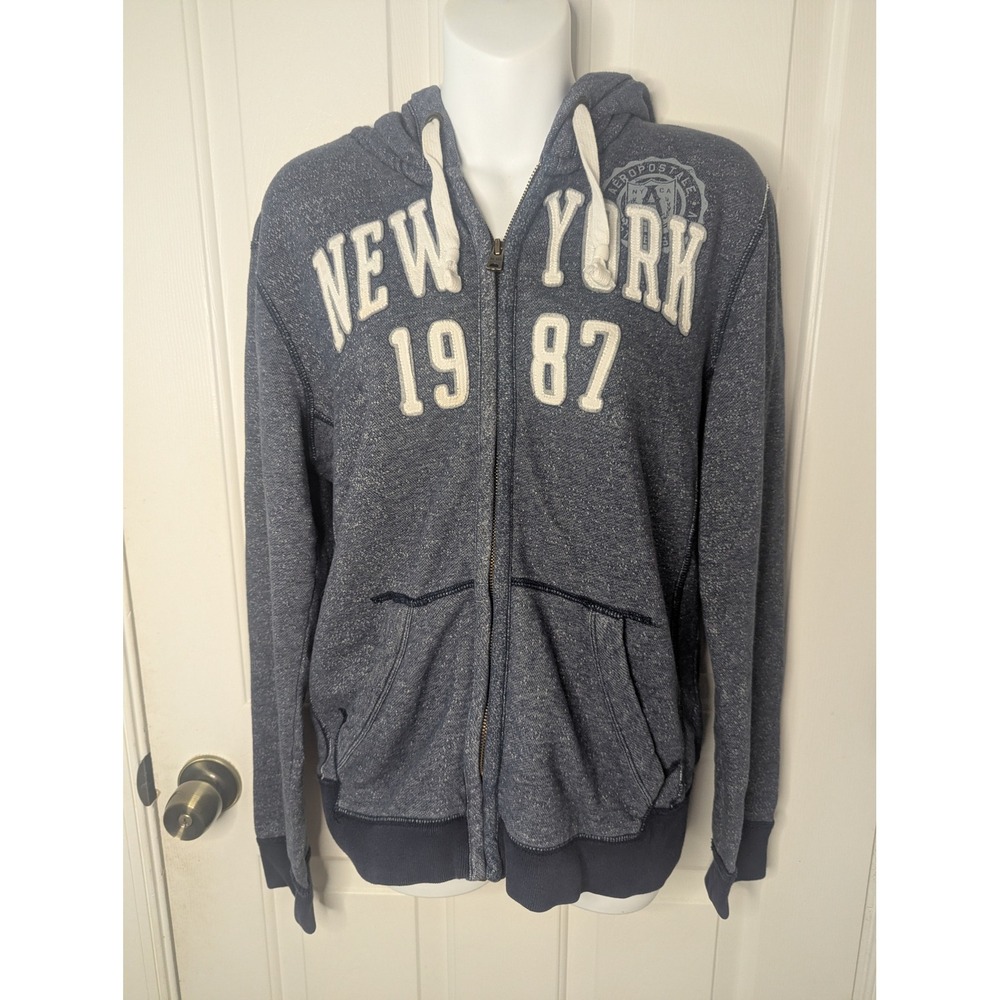 Aeropostale Blue New York 1987 Full Zip Hoodie Sweatshirt Size Small